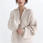 Gebreide Sweater Dames met Rits en Kraag