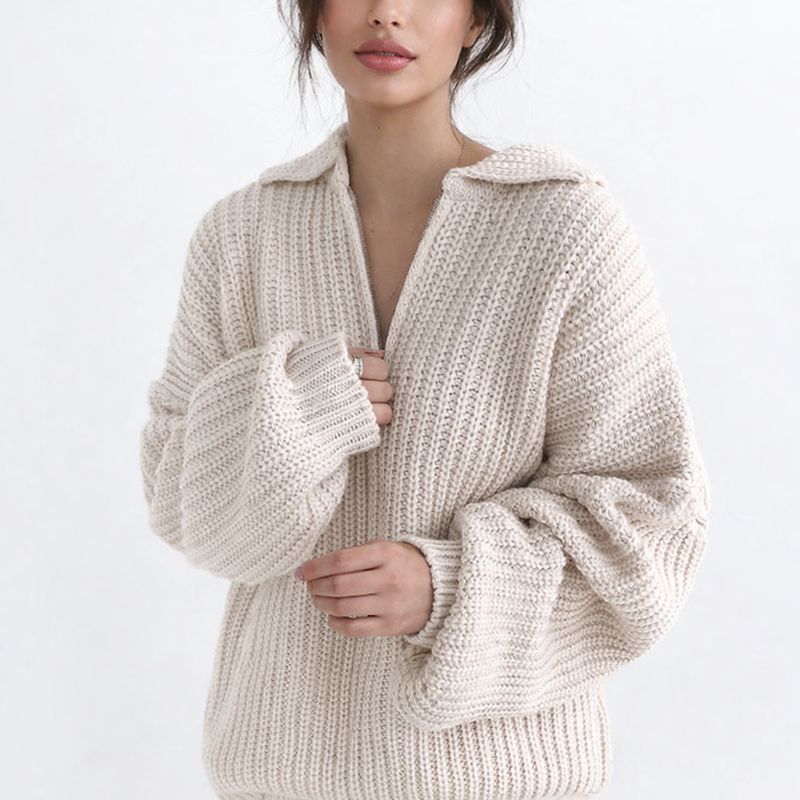 Gebreide Sweater Dames met Rits en Kraag