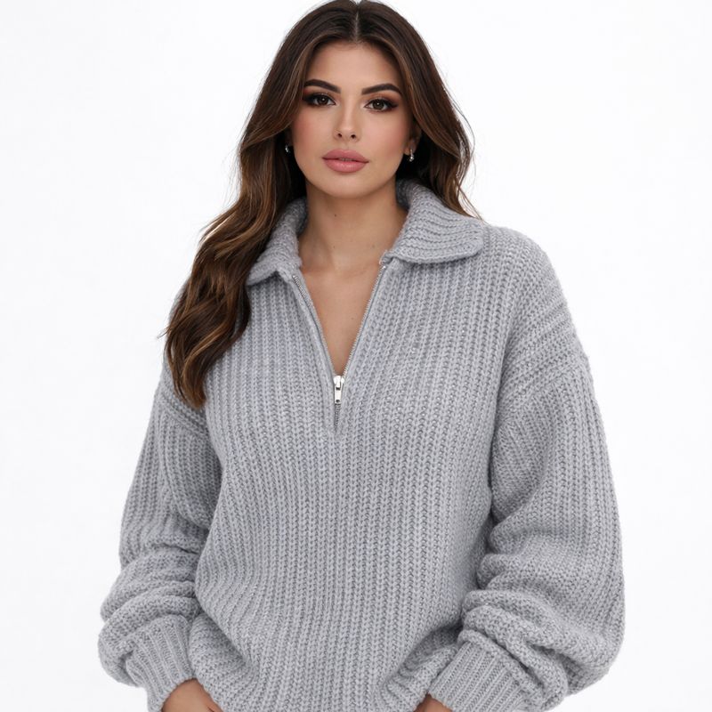 Gebreide Sweater Dames met Rits en Kraag