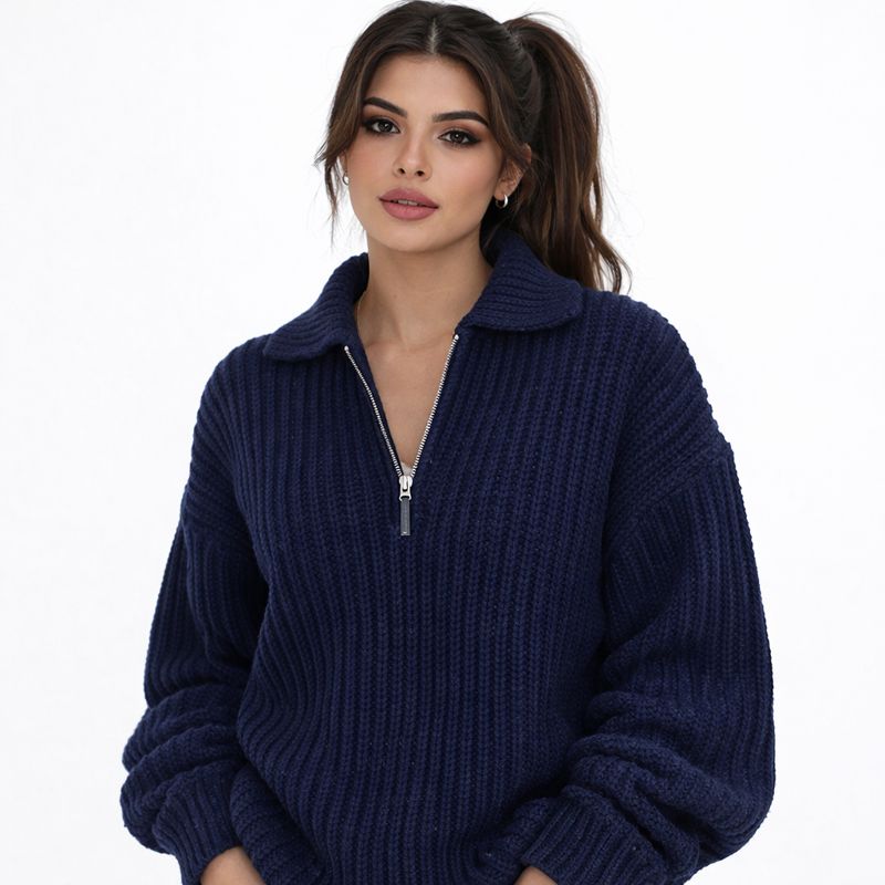 Gebreide Sweater Dames met Rits en Kraag