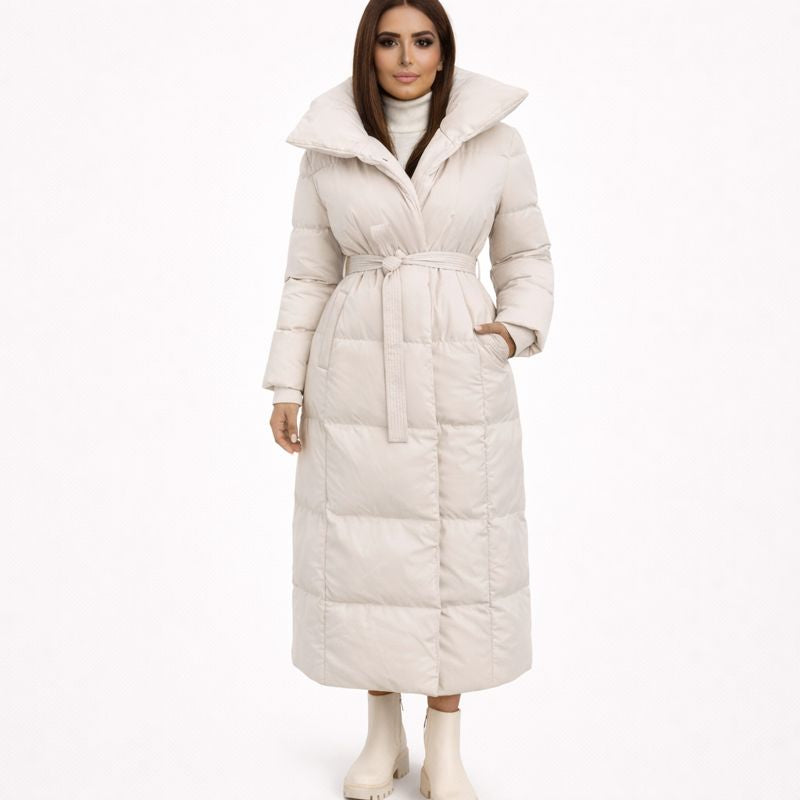 Lange Gewatteerde Winterjas voor Dames met Tailleband