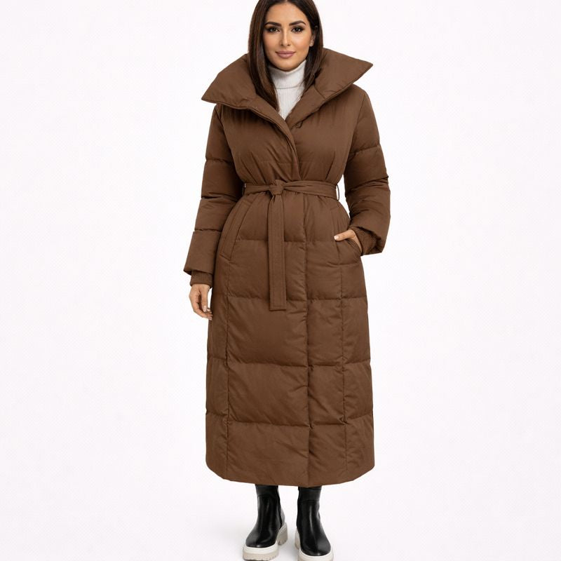Lange Gewatteerde Winterjas voor Dames met Tailleband