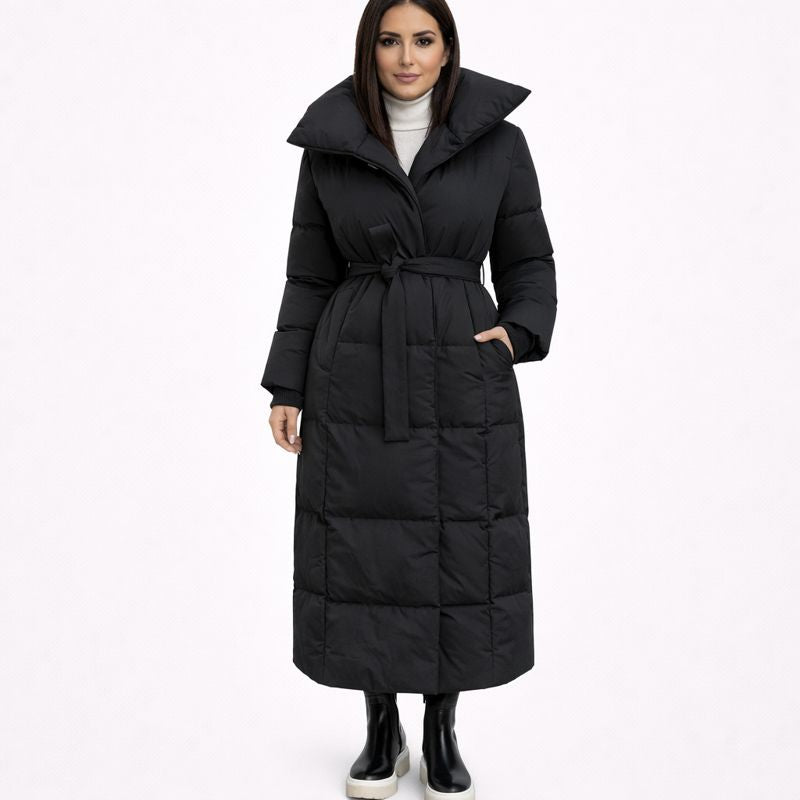 Lange Gewatteerde Winterjas voor Dames met Tailleband