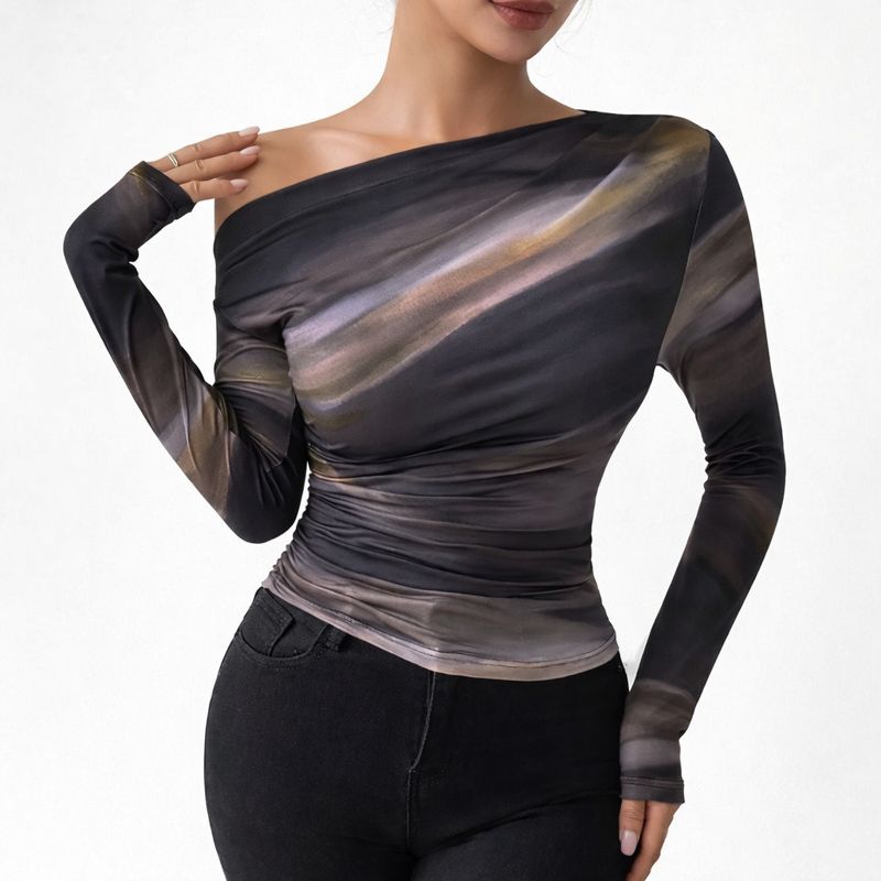 Off-Shoulder Top met Marmerprint voor Dames