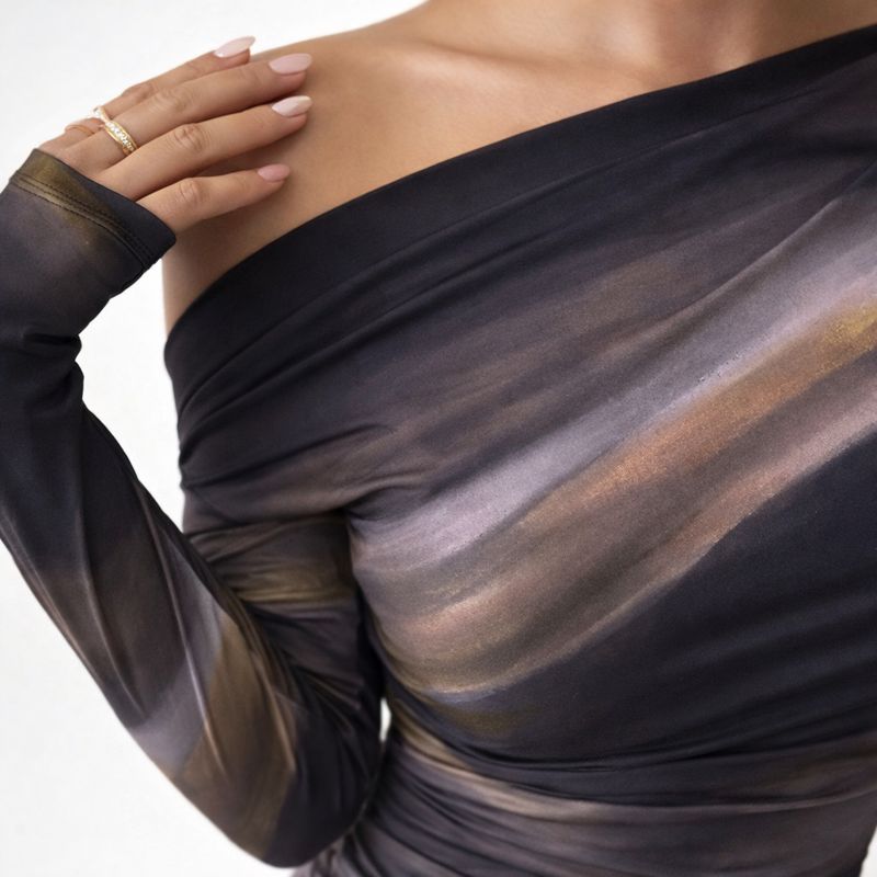 Off-Shoulder Top met Marmerprint voor Dames