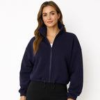 Oversized Dames Fleece Sweater met Rits en Hoge Kraag
