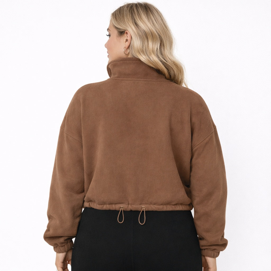 Oversized Dames Fleece Sweater met Rits en Hoge Kraag
