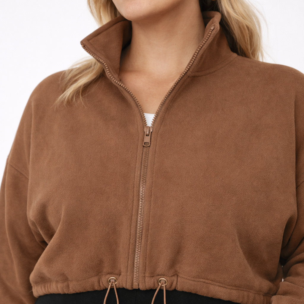 Oversized Dames Fleece Sweater met Rits en Hoge Kraag