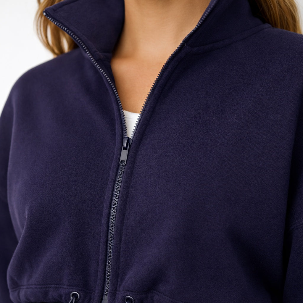 Oversized Dames Fleece Sweater met Rits en Hoge Kraag