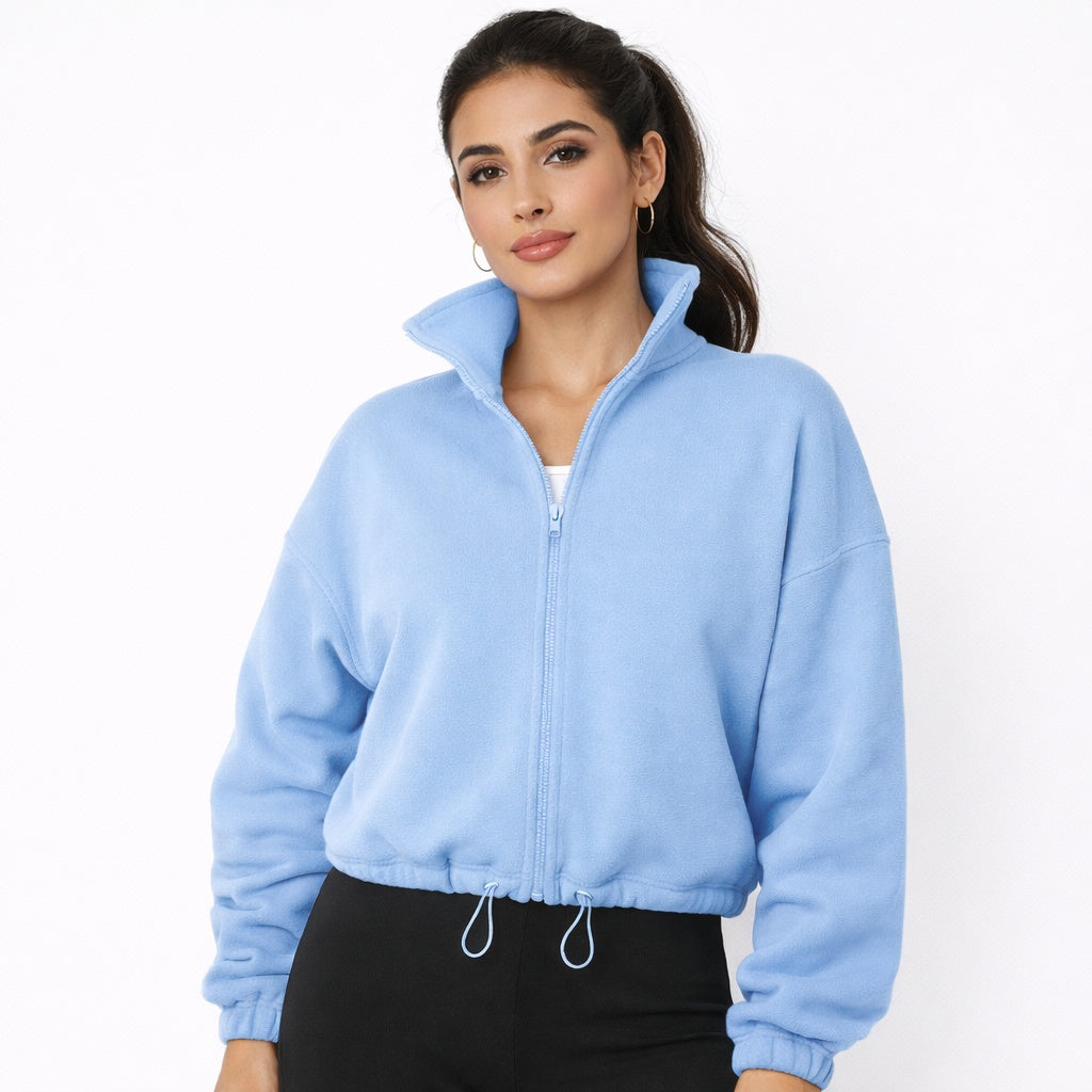 Oversized Dames Fleece Sweater met Rits en Hoge Kraag