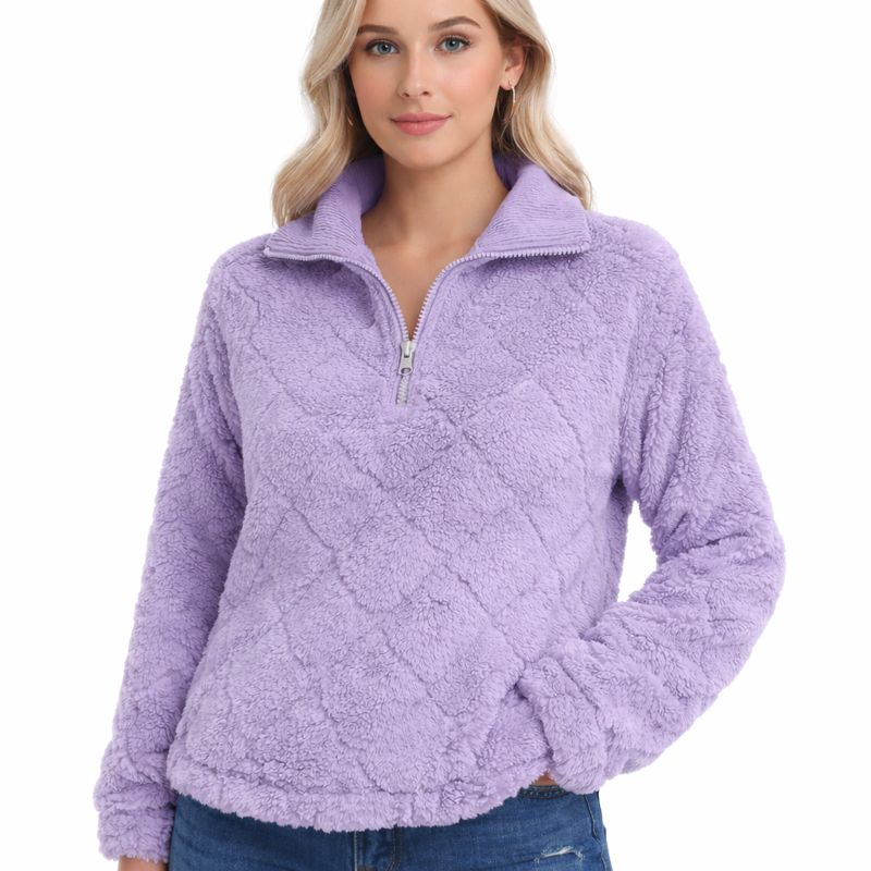 Teddy Half-Zip Sweater voor Dames met Hoge Kraag