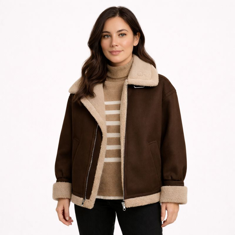 Vintage Suède Jacket voor Dames met Teddy Voering