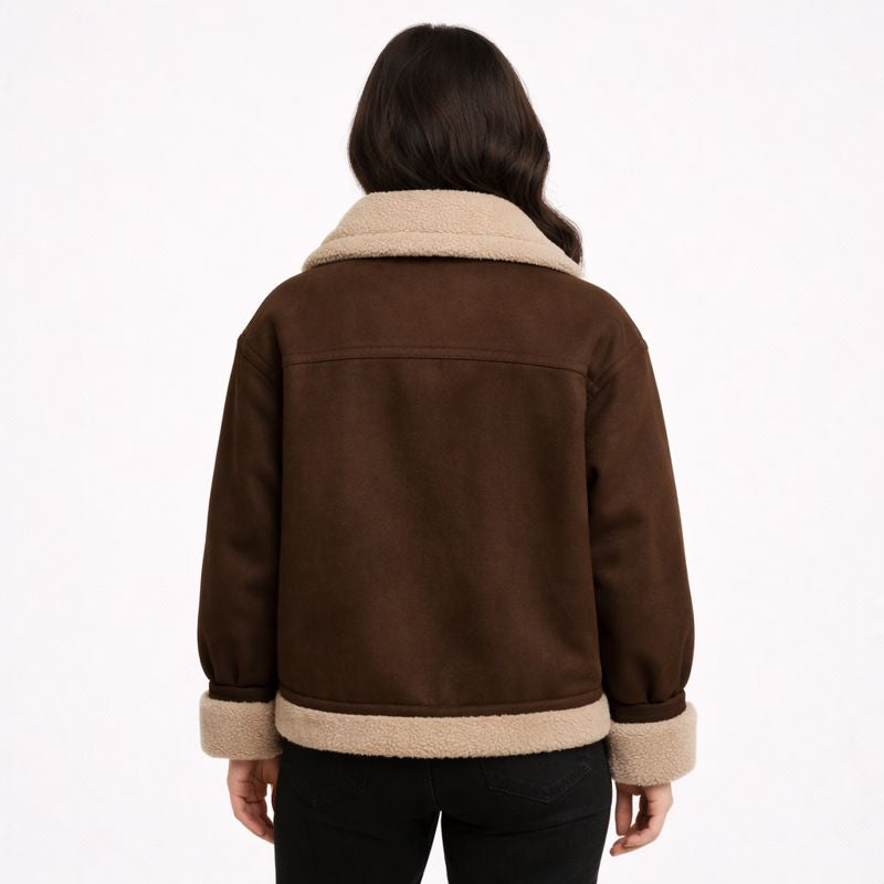 Vintage Suède Jacket voor Dames met Teddy Voering